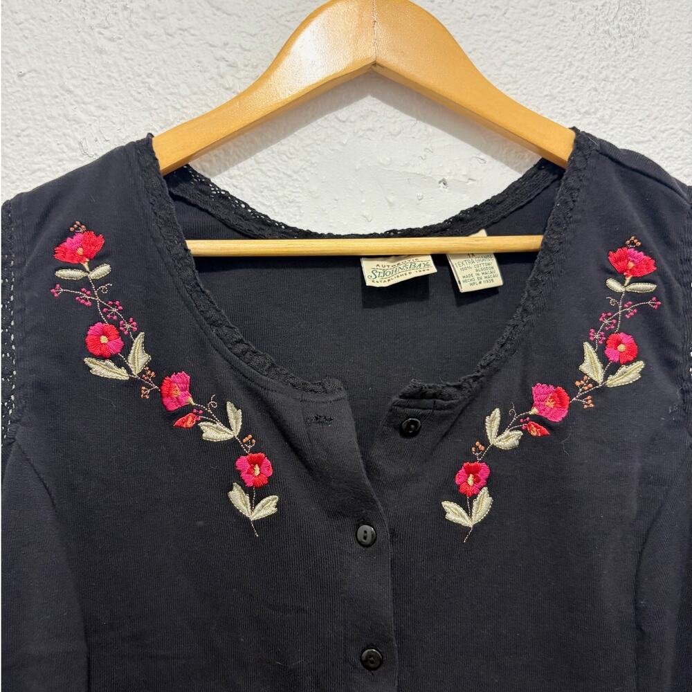 Vintage 90s Floral Embroidered Top Cottage Fairy Dainty Feminine Cotton - Picture 4 of 4